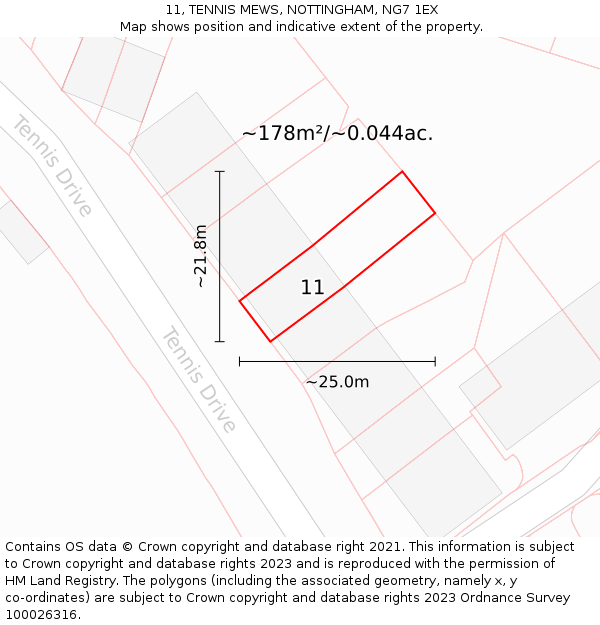 11, TENNIS MEWS, NOTTINGHAM, NG7 1EX: Plot and title map