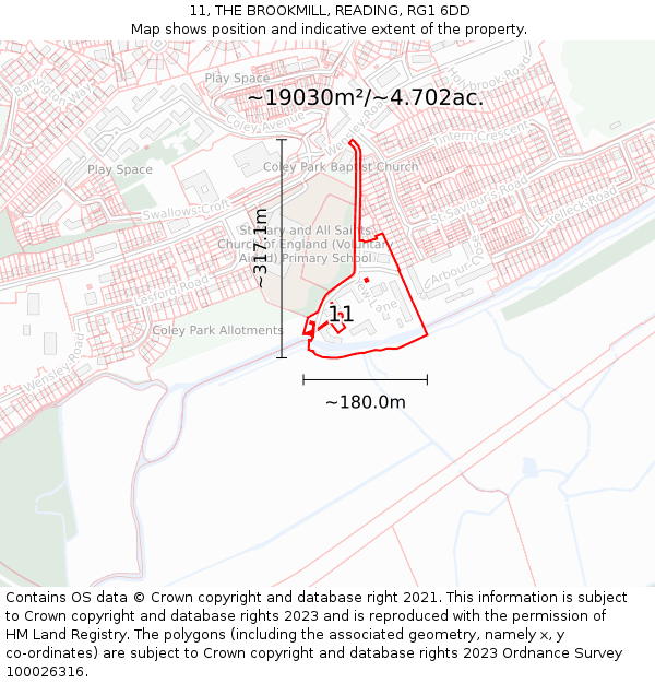 11, THE BROOKMILL, READING, RG1 6DD: Plot and title map