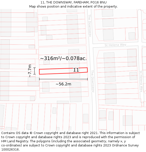 11, THE DOWNSWAY, FAREHAM, PO16 8NU: Plot and title map