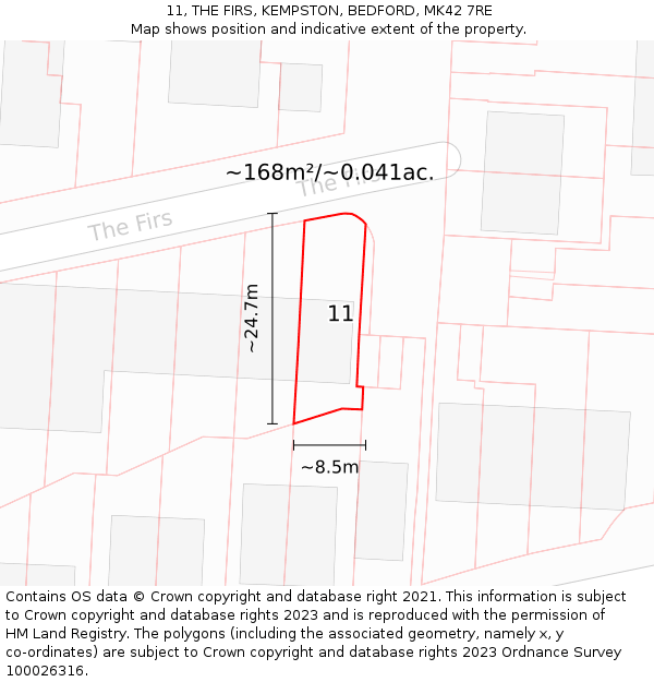 11, THE FIRS, KEMPSTON, BEDFORD, MK42 7RE: Plot and title map