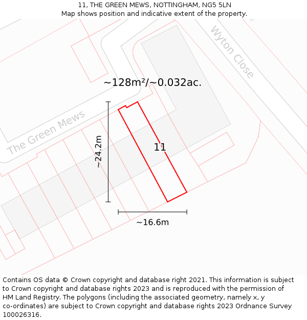 11, THE GREEN MEWS, NOTTINGHAM, NG5 5LN: Plot and title map
