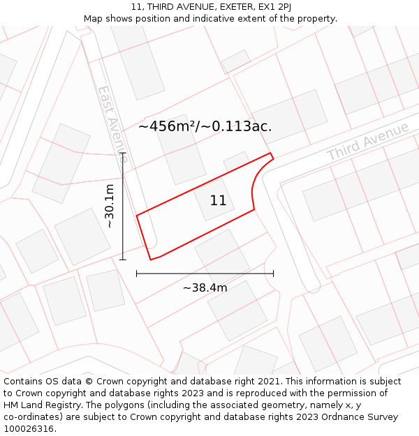 11, THIRD AVENUE, EXETER, EX1 2PJ: Plot and title map
