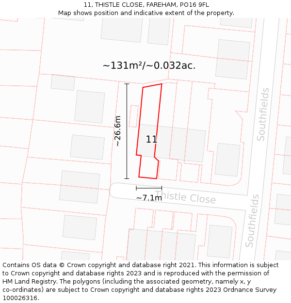 11, THISTLE CLOSE, FAREHAM, PO16 9FL: Plot and title map