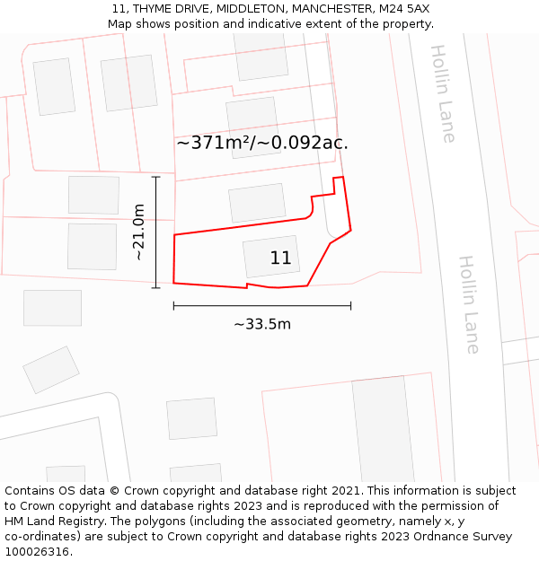 11, THYME DRIVE, MIDDLETON, MANCHESTER, M24 5AX: Plot and title map