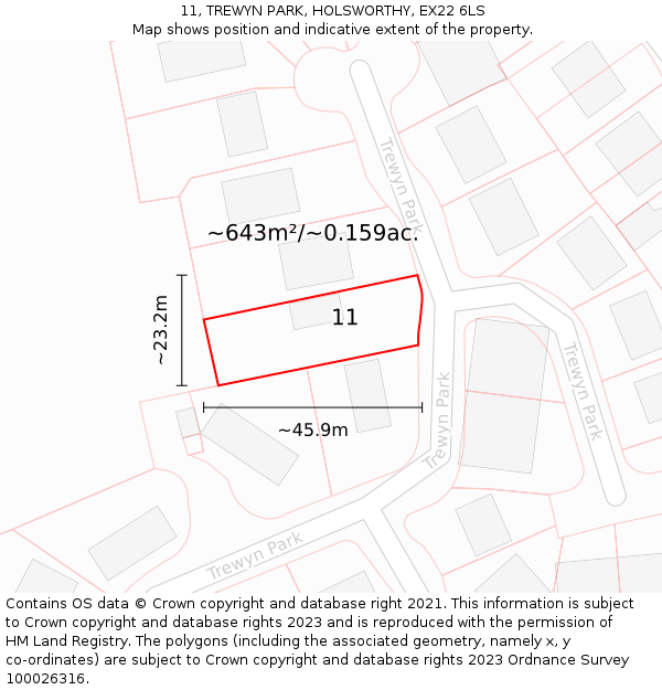 11, TREWYN PARK, HOLSWORTHY, EX22 6LS: Plot and title map