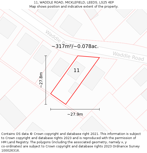 11, WADDLE ROAD, MICKLEFIELD, LEEDS, LS25 4EP: Plot and title map