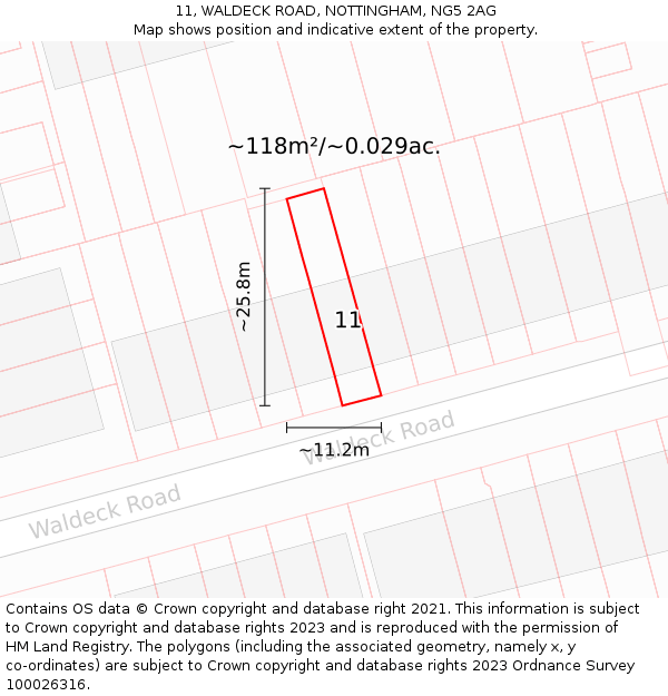 11, WALDECK ROAD, NOTTINGHAM, NG5 2AG: Plot and title map