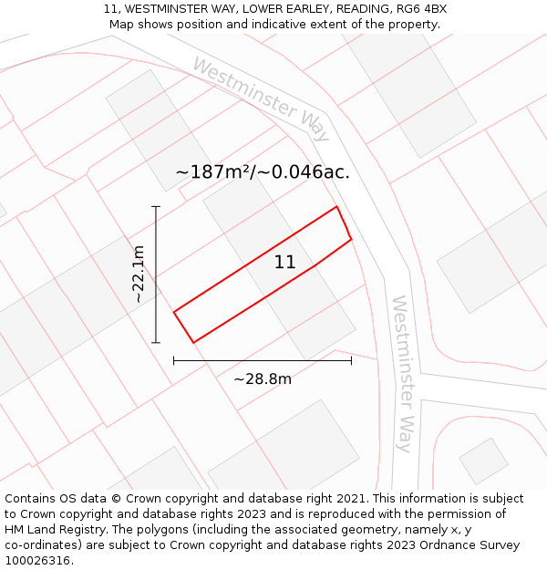 11, WESTMINSTER WAY, LOWER EARLEY, READING, RG6 4BX: Plot and title map