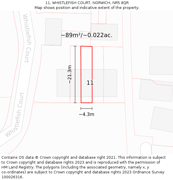 11, WHISTLEFISH COURT, NORWICH, NR5 8QR: Plot and title map