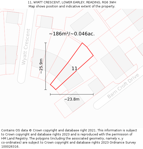 11, WYATT CRESCENT, LOWER EARLEY, READING, RG6 3WH: Plot and title map