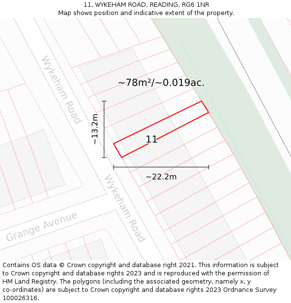11, WYKEHAM ROAD, READING, RG6 1NR: Plot and title map