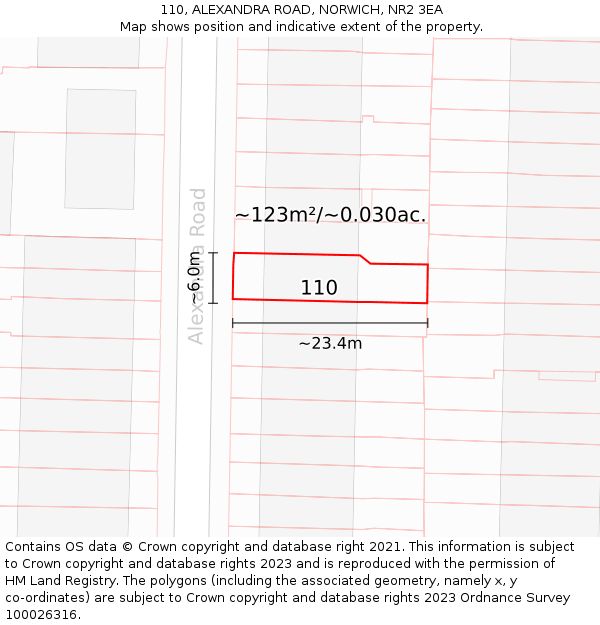 110, ALEXANDRA ROAD, NORWICH, NR2 3EA: Plot and title map