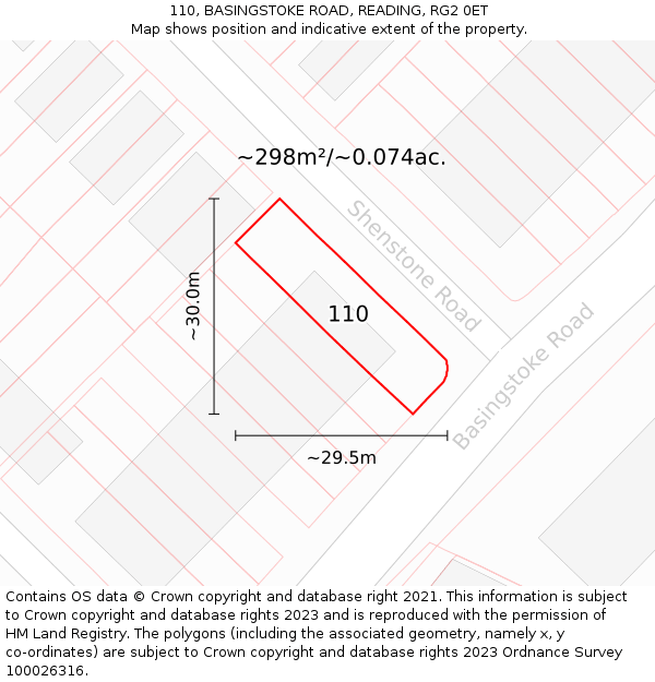 110, BASINGSTOKE ROAD, READING, RG2 0ET: Plot and title map