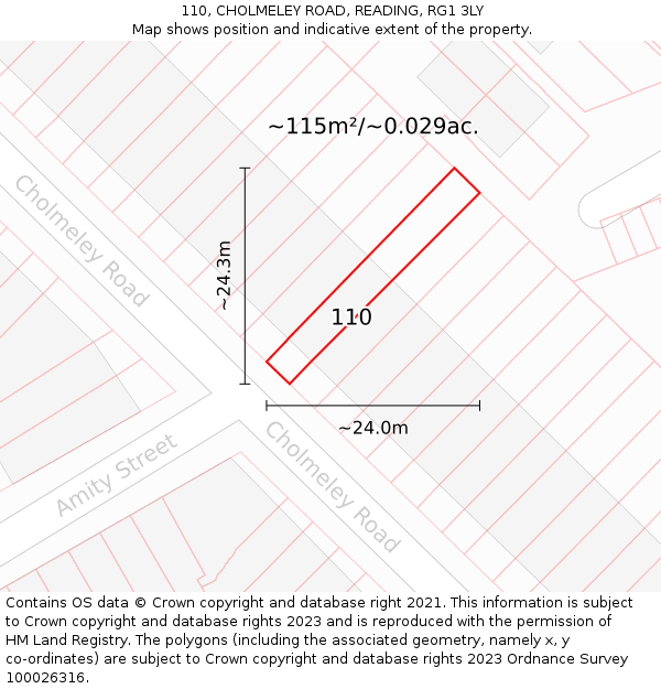 110, CHOLMELEY ROAD, READING, RG1 3LY: Plot and title map