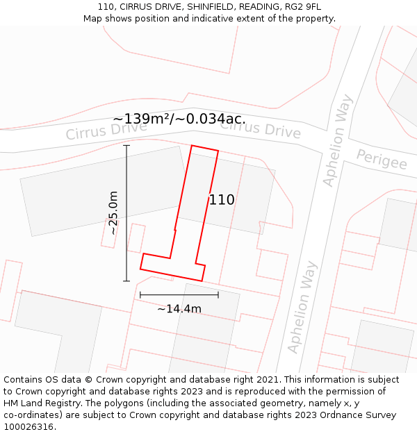 110, CIRRUS DRIVE, SHINFIELD, READING, RG2 9FL: Plot and title map