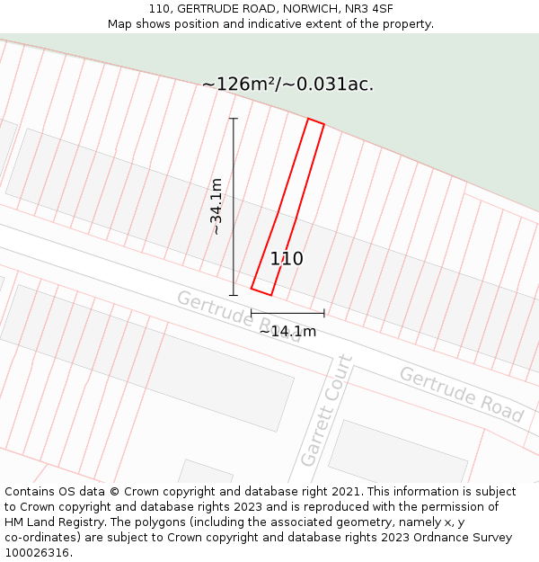 110, GERTRUDE ROAD, NORWICH, NR3 4SF: Plot and title map