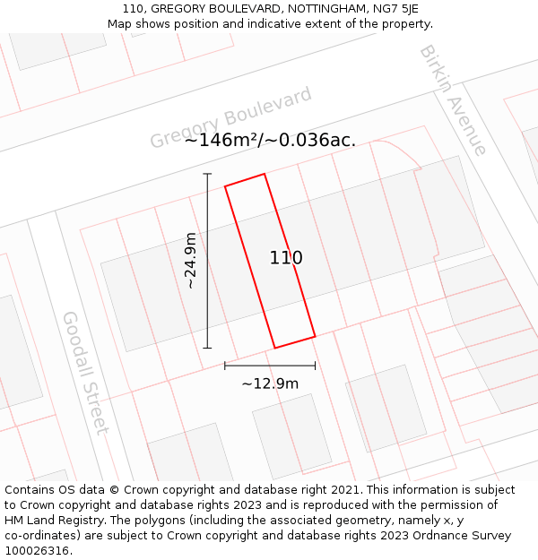 110, GREGORY BOULEVARD, NOTTINGHAM, NG7 5JE: Plot and title map