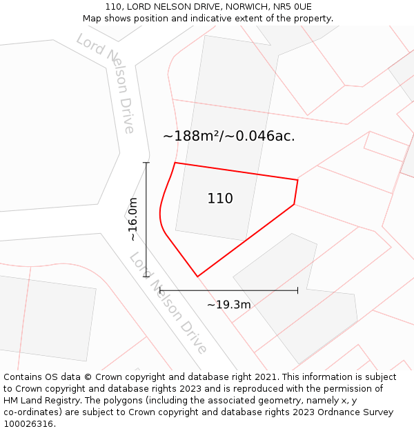 110, LORD NELSON DRIVE, NORWICH, NR5 0UE: Plot and title map
