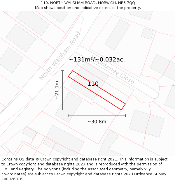 110, NORTH WALSHAM ROAD, NORWICH, NR6 7QQ: Plot and title map