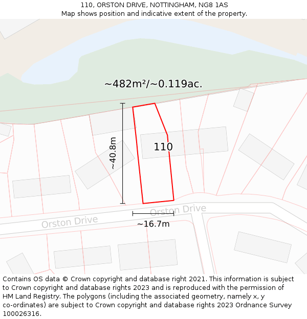 110, ORSTON DRIVE, NOTTINGHAM, NG8 1AS: Plot and title map