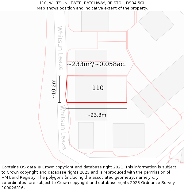 110, WHITSUN LEAZE, PATCHWAY, BRISTOL, BS34 5GL: Plot and title map