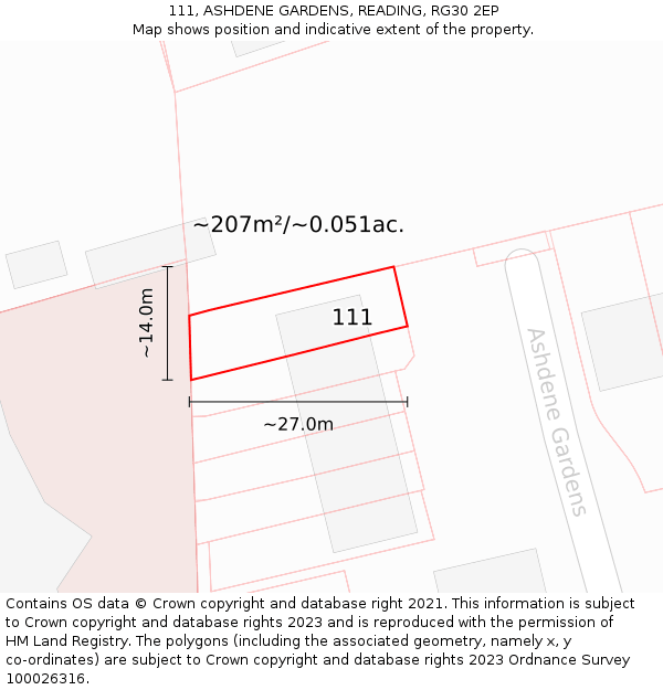 111, ASHDENE GARDENS, READING, RG30 2EP: Plot and title map