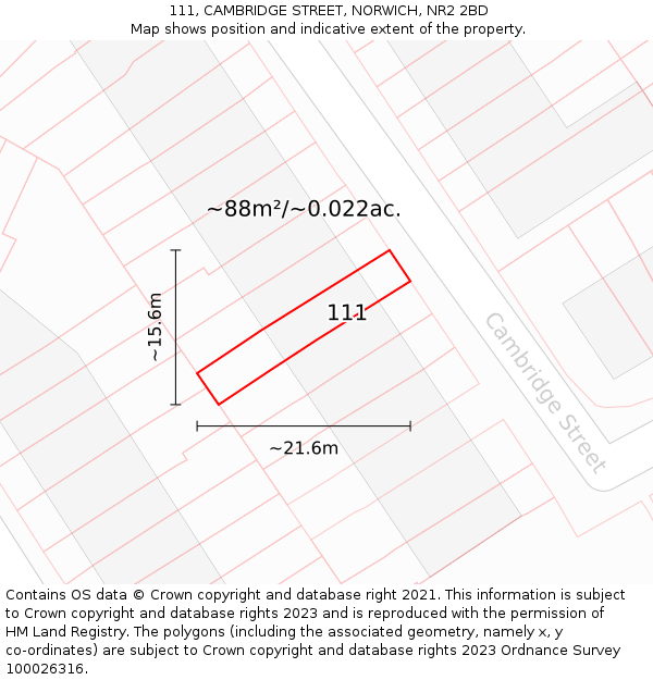 111, CAMBRIDGE STREET, NORWICH, NR2 2BD: Plot and title map