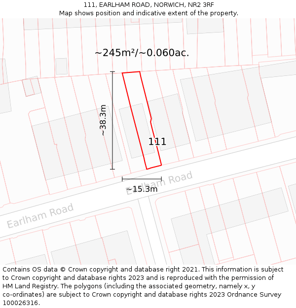 111, EARLHAM ROAD, NORWICH, NR2 3RF: Plot and title map