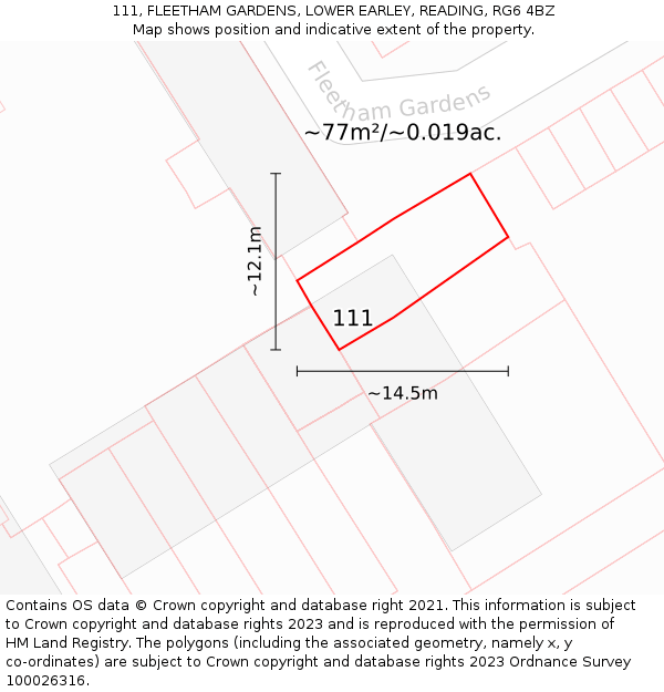 111, FLEETHAM GARDENS, LOWER EARLEY, READING, RG6 4BZ: Plot and title map