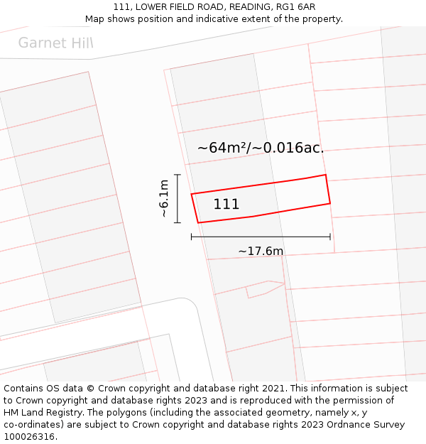 111, LOWER FIELD ROAD, READING, RG1 6AR: Plot and title map