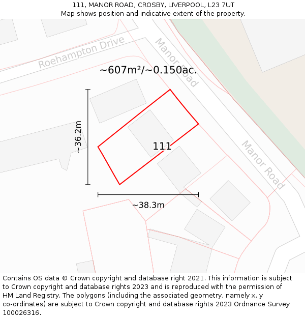 111, MANOR ROAD, CROSBY, LIVERPOOL, L23 7UT: Plot and title map