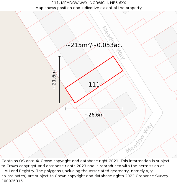 111, MEADOW WAY, NORWICH, NR6 6XX: Plot and title map