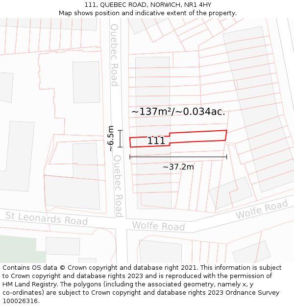 111, QUEBEC ROAD, NORWICH, NR1 4HY: Plot and title map