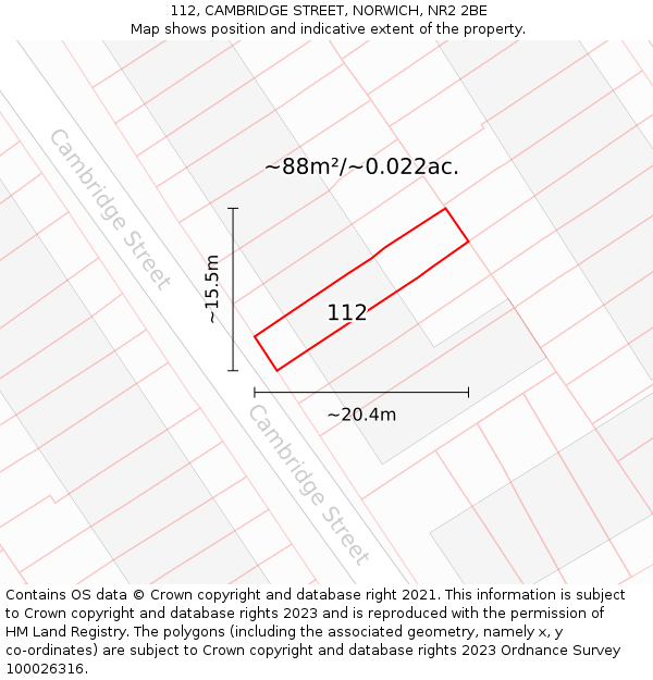 112, CAMBRIDGE STREET, NORWICH, NR2 2BE: Plot and title map