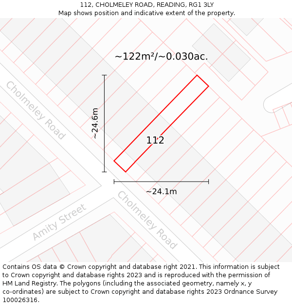 112, CHOLMELEY ROAD, READING, RG1 3LY: Plot and title map