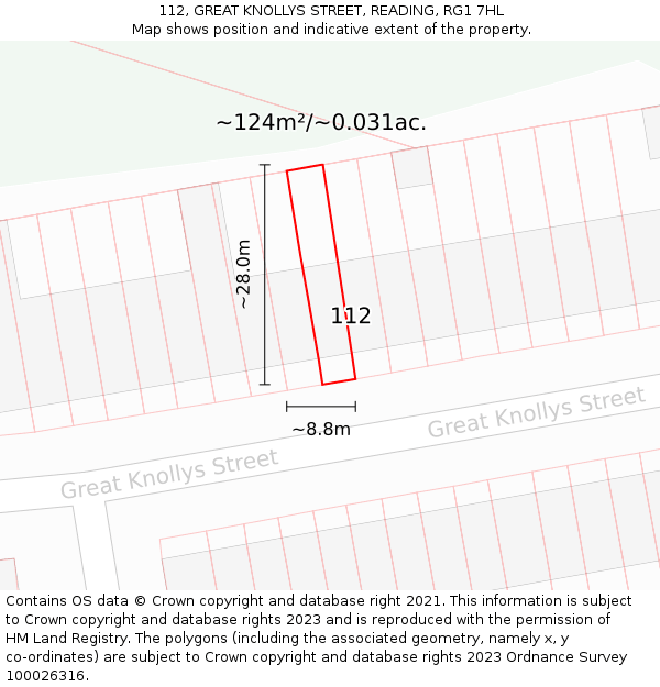 112, GREAT KNOLLYS STREET, READING, RG1 7HL: Plot and title map