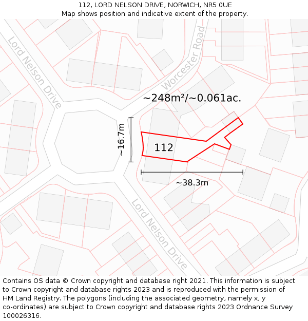 112, LORD NELSON DRIVE, NORWICH, NR5 0UE: Plot and title map