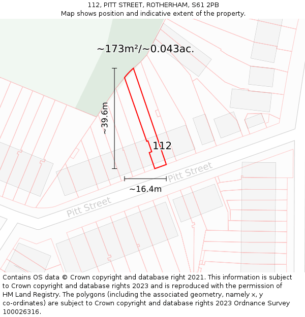 112, PITT STREET, ROTHERHAM, S61 2PB: Plot and title map