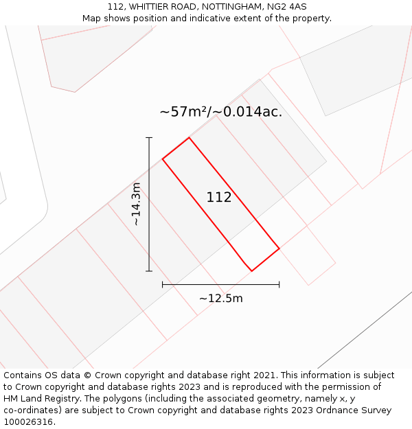 112, WHITTIER ROAD, NOTTINGHAM, NG2 4AS: Plot and title map