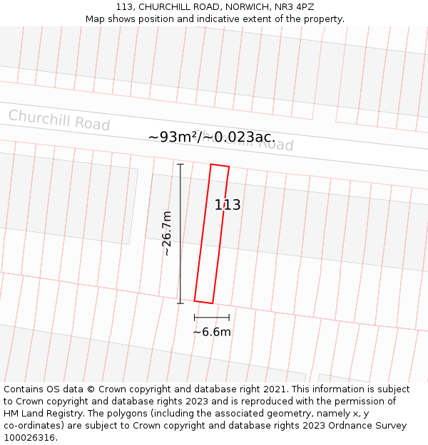 113, CHURCHILL ROAD, NORWICH, NR3 4PZ: Plot and title map