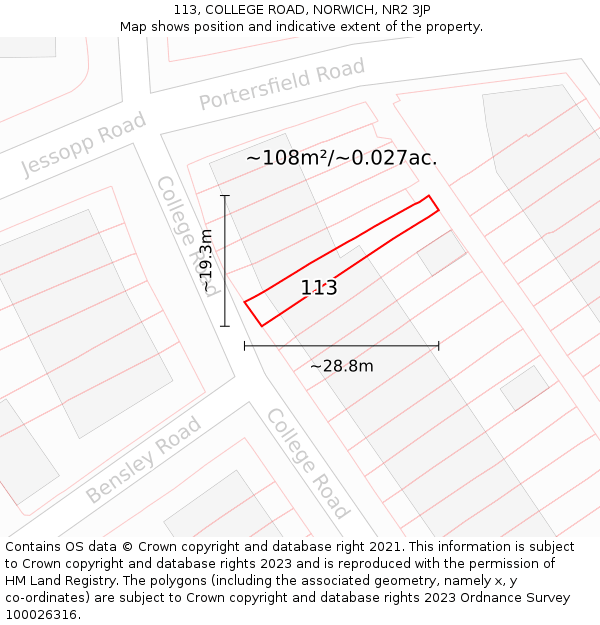 113, COLLEGE ROAD, NORWICH, NR2 3JP: Plot and title map