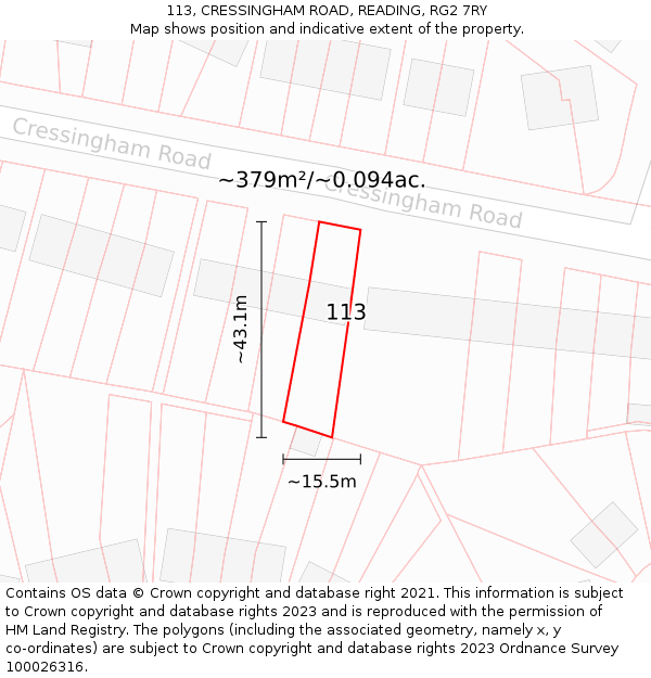 113, CRESSINGHAM ROAD, READING, RG2 7RY: Plot and title map