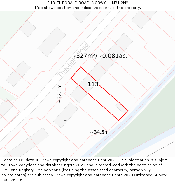 113, THEOBALD ROAD, NORWICH, NR1 2NY: Plot and title map