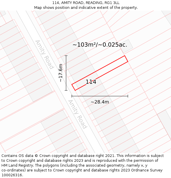 114, AMITY ROAD, READING, RG1 3LL: Plot and title map