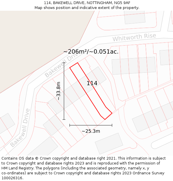 114, BAKEWELL DRIVE, NOTTINGHAM, NG5 9AF: Plot and title map