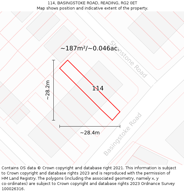 114, BASINGSTOKE ROAD, READING, RG2 0ET: Plot and title map