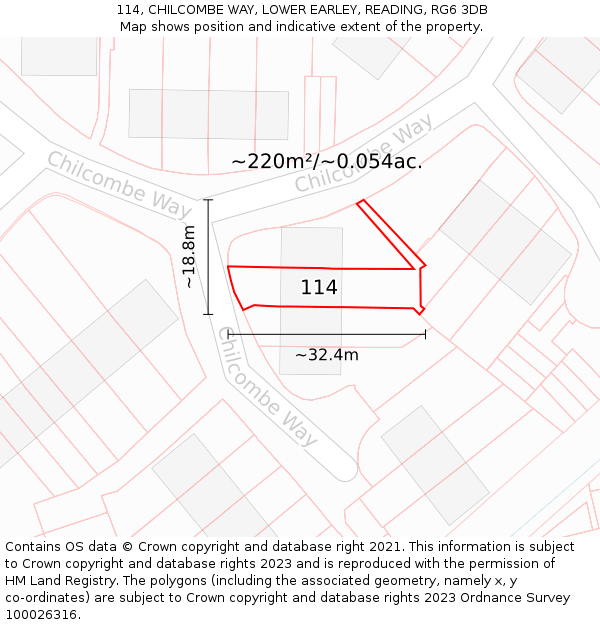 114, CHILCOMBE WAY, LOWER EARLEY, READING, RG6 3DB: Plot and title map