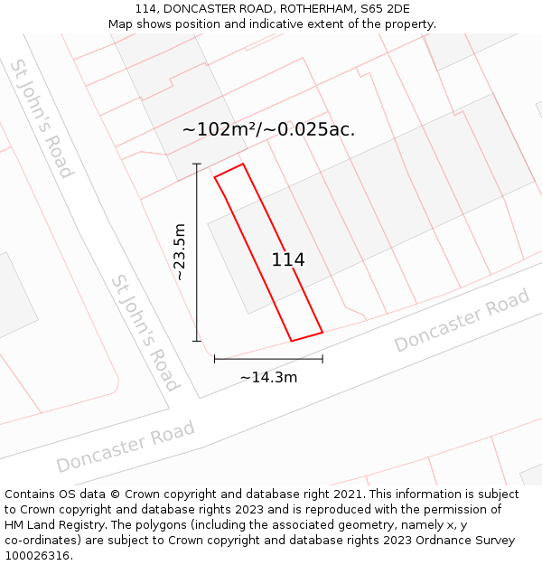 114, DONCASTER ROAD, ROTHERHAM, S65 2DE: Plot and title map
