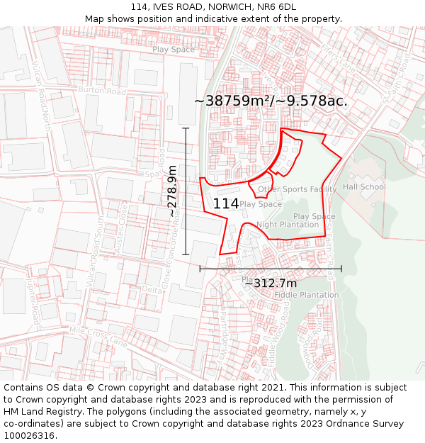 114, IVES ROAD, NORWICH, NR6 6DL: Plot and title map