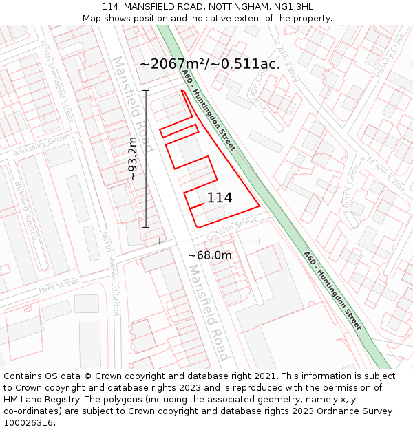 114, MANSFIELD ROAD, NOTTINGHAM, NG1 3HL: Plot and title map